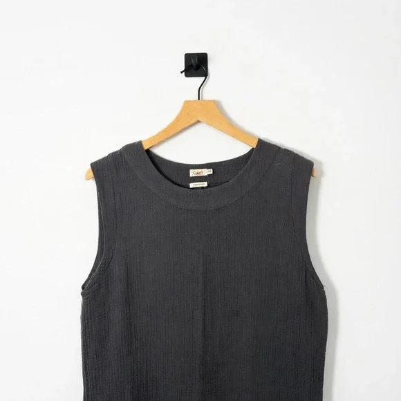 Faherty Dream Gauze Costa Midi Dress Washed Black Organic Cotton Sleeveless S - Picture 4 of 9
